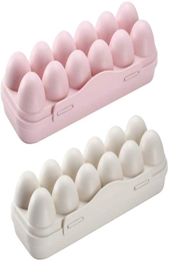 Dhvsam 12 Grids Eggs Tray Holders, Egg Storage Containers Practical Refrigerator Egg Boxes for Home Kitchen Restaurant (2 Pcs Random) - Image 1